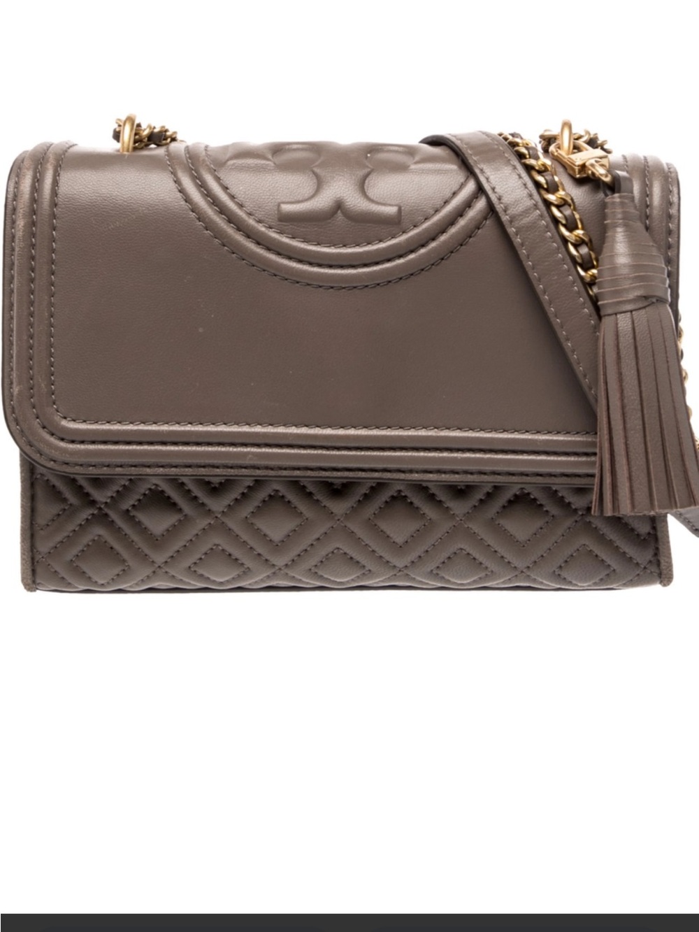 Tory Burch Fleming Leather Crossbody Shoulder Bag in Taupe